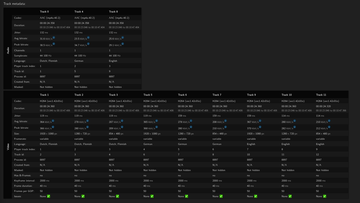New additional meta data available in the MistServer interface